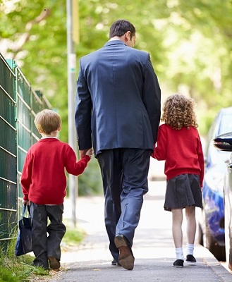 dads taking kids to school